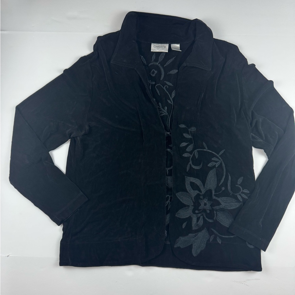 Chico's Travelers Slinky Knit Cardigan jacket with floral embroidery size 2X